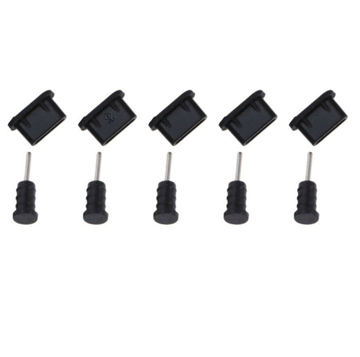 Set 5 mufe pentru protejarea de praf a porturilor USB-C si AUX, Zola®, negre, din plastic