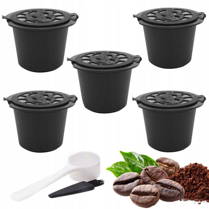 Set 5 capsule reutilizabile de cafea, Zola®, NESPRESSO, negre, usor de curatat, din plastic