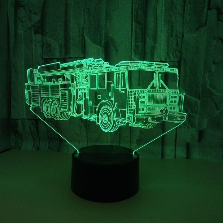 Lampa 3D pentru noptiera, Zola, model masina de pompieri, LED, RGB, telecomanda, 0.5W, din plastic si acril, neagra