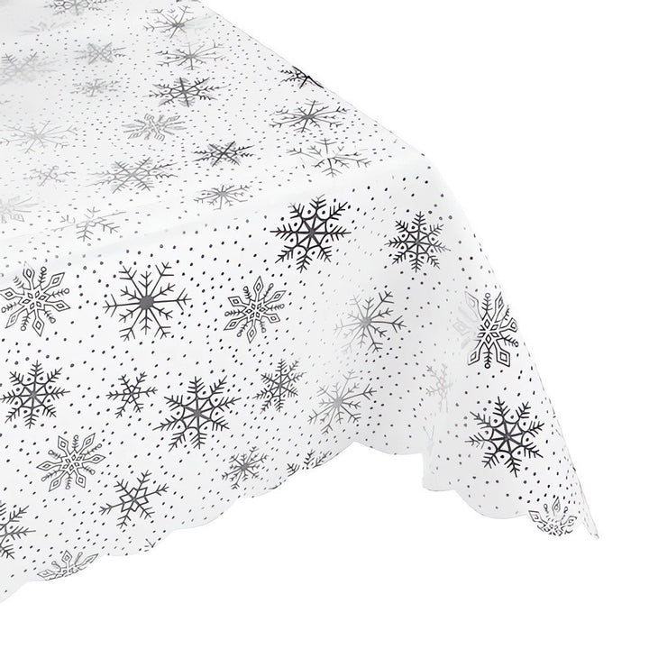 Fata de masa pentru sarbatori, Zola®, alb cu fulgi de nea argintii, 220 x 140 cm