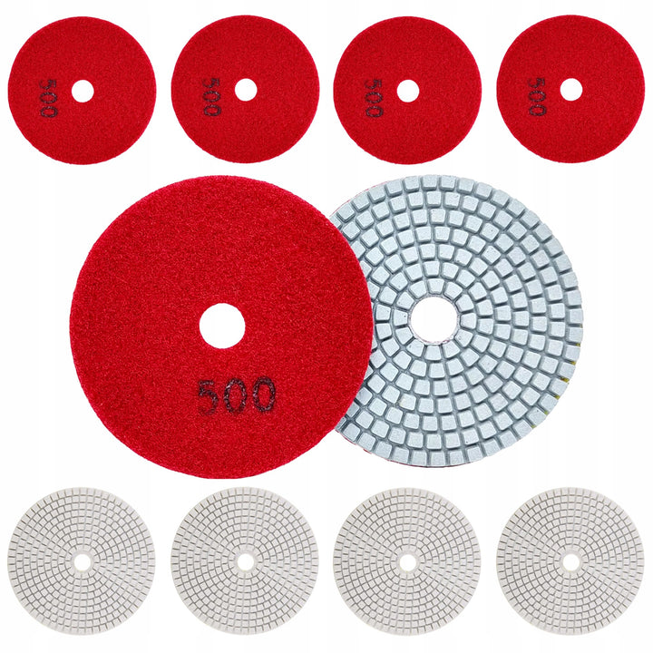 Set 10 discuri diamantate pentru lustruit si slefuit, Zola, diametru 80 mm, granulatie 500,  prindere velcro, pentru gresie, piatra, ceramica, marmura, tigla, teracota, folosire uscata si umeda, rosu