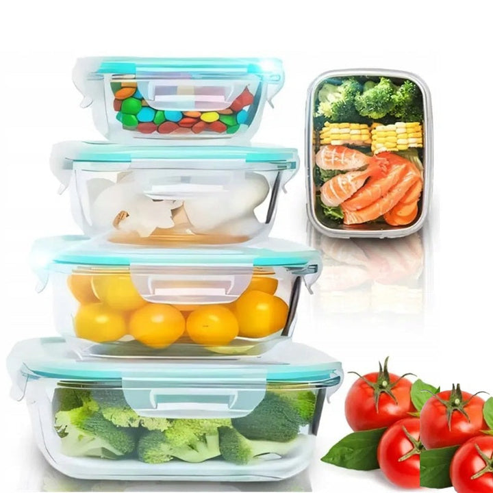 Set 4 caserole dreptunghiulare, Zola, inchidere etansa, capacitate 370 /640 /1000 /1500 ml, plastic, transparente