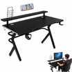 Birou gaming, Zola, 120 x 60 cm, iluminare LED RGB cu telecomanda, polita monitor, suport pahar si casti, 70 kg, negru