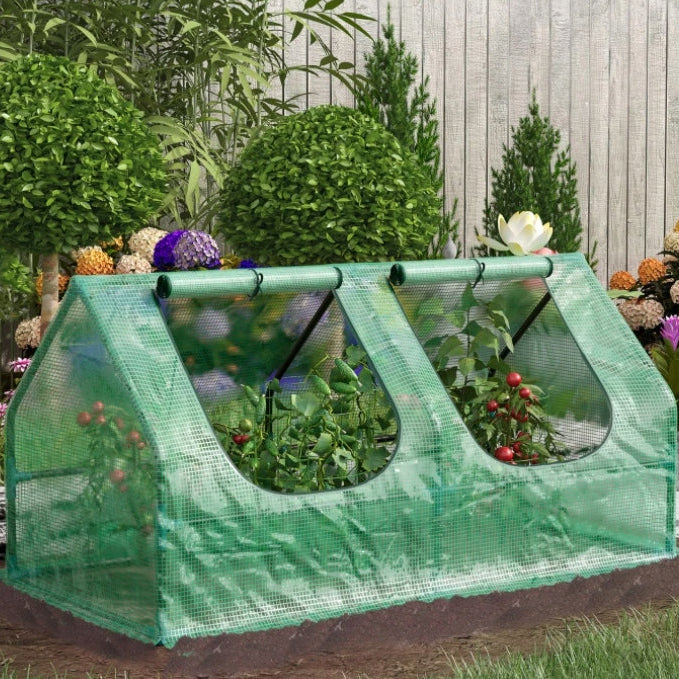 Mini sera de gradina structura din otel, Zola, 2 ferestre cu fermoar 41 x 33 cm, polietilena, 140 g/m2, verde, 120 x 62 x 60/30 cm