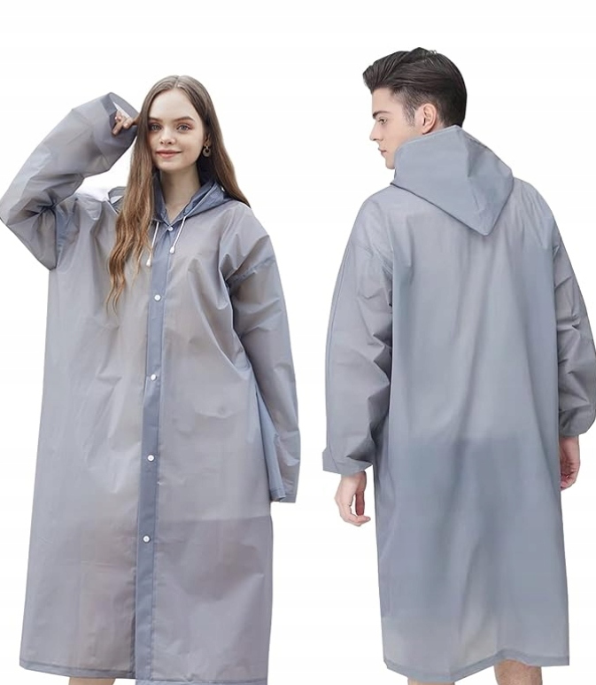 Pelerina de ploaie cu gluga, Zola, oversize, impermeabila, inchidere cu capse, 115x63 cm, gri
