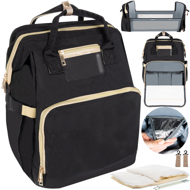 Rucsac/geanta 2 in 1,multifunctionala, Zola®, Ideal pentru mamici, transformare in patut/masa de schimb, 35x45x14 cm, Negru
