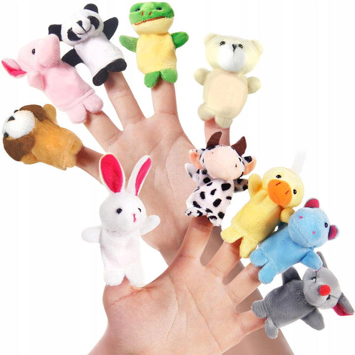 Set marionete pentru degete, Zola®,10 bucati, textile, animalute dragalase, diametru 3 cm