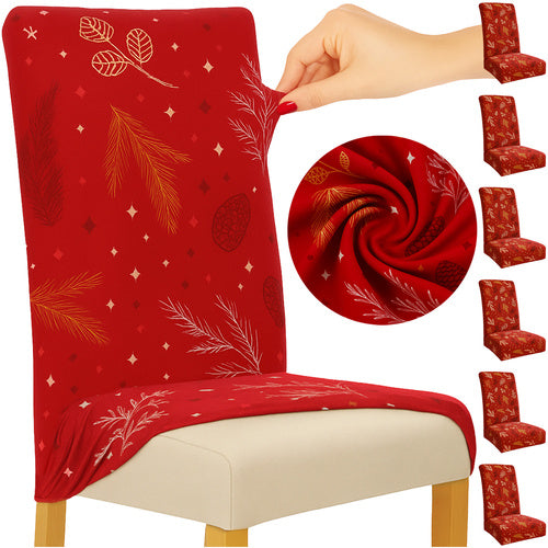 Set 6 huse pentru scaune, Zola, 50 x 40 x 40 cm, model festiv, benzi elastice, universale, rosu