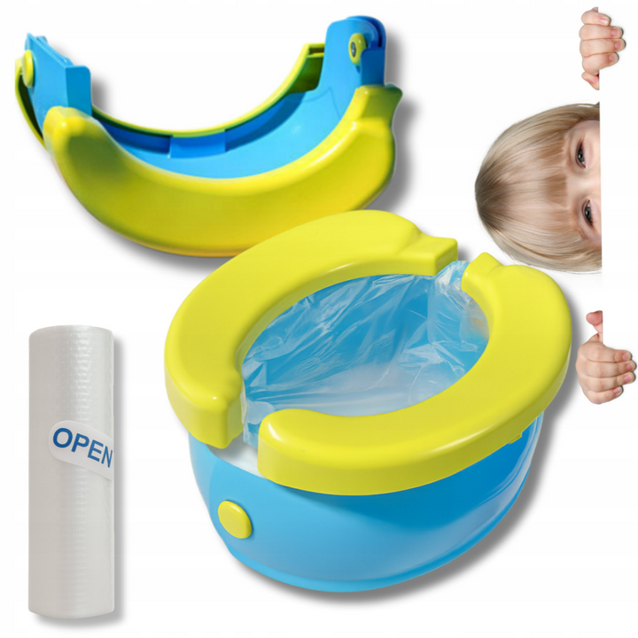Olita pliabila pentru copii, Zola, husa si saci, compacta, forma ergonomica, 20 × 21 × 10 cm, albastru/galben