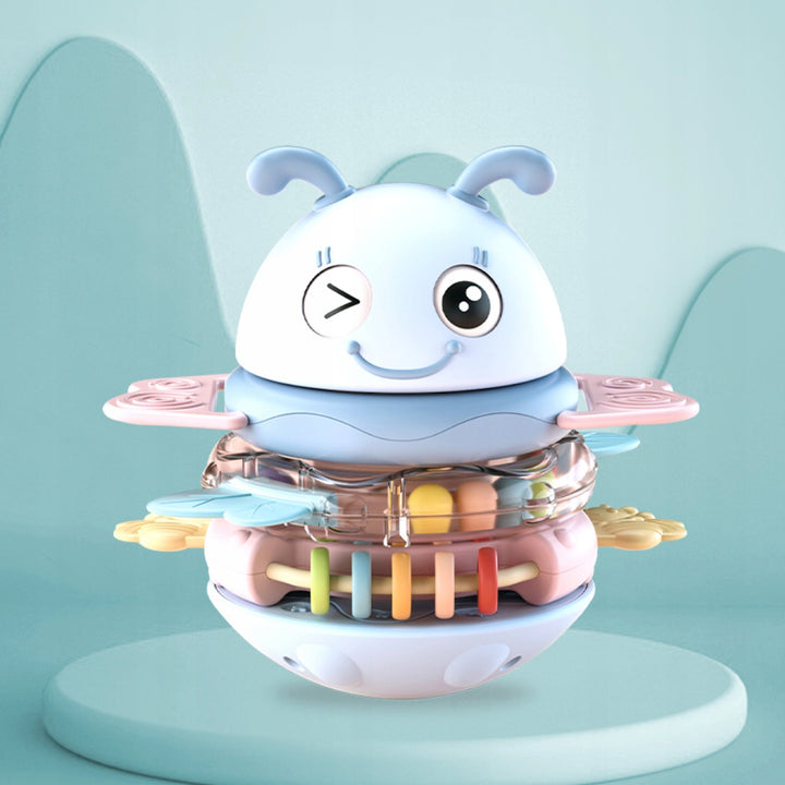 Jucarie educativa 3 in 1, Zola, zraganitoare, dentitie, turnulet muzical, 16 x 15 cm, albastru