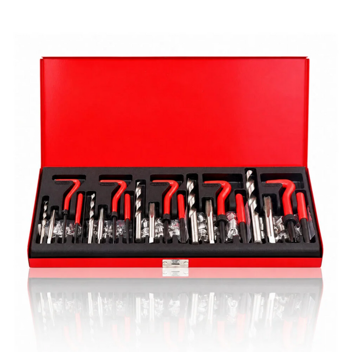 Kit reparatii filete, Zola, 131 piese, M5-M12, otel HSS4341 si insertii inox, valiza depozitare, rosu/negru