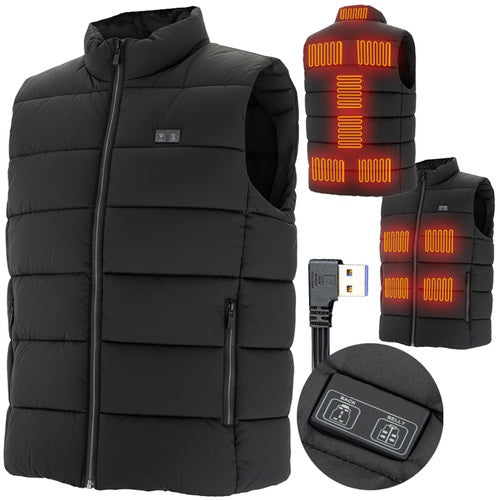 Vesta incalzita unisex slim fit, Zola, marimea L, 11 zone incalzire, 3 niveluri temperatura, 2 butoane control, alimentare USB, neagra
