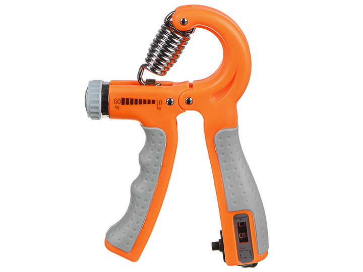 Flexor pentru antebrat, Zola®, din otel, reglabil, functie de numarare, exercitii recuperare maini, maner ergonomic, 10-60 kg, 16 cm, portocaliu