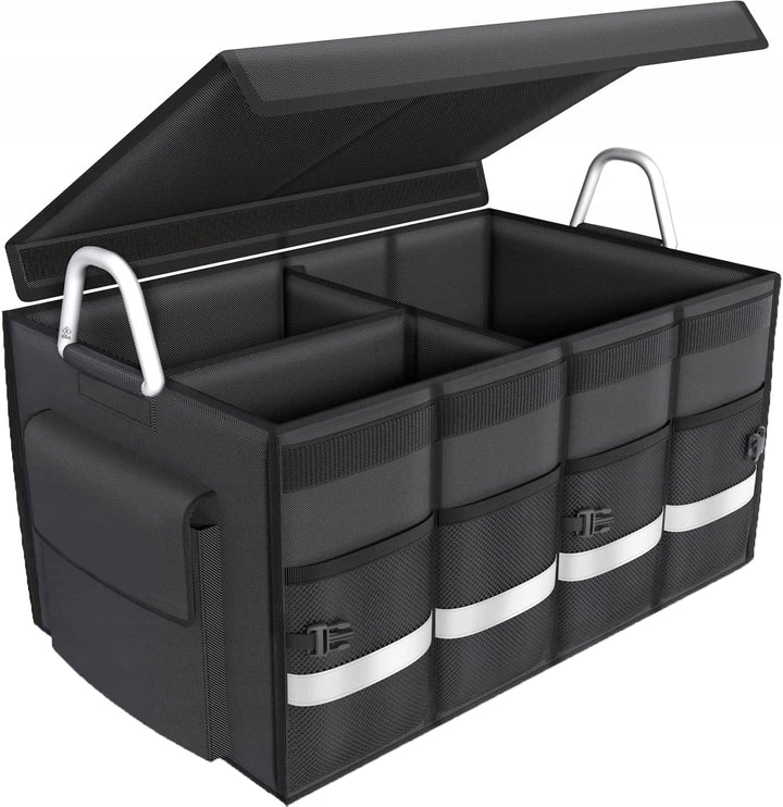 Organizator multicompartimentat pentru portbagaj, Zola®, pliabil, manere solide, negru, 59x30x35 cm