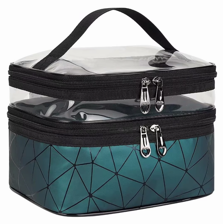 Geanta organizatoare cosmetice pentru calatorie, Zola®,  cu fermoar, maner, 22x14.5x16.5 cm, verde