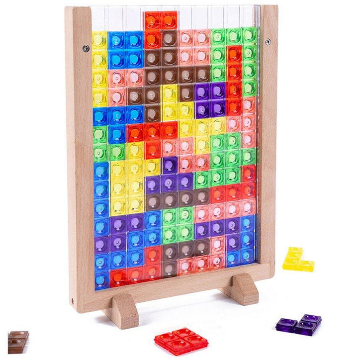 Joc din lemn, Zola®, puzzle tetris multicolor, 42 elemente , 24x18x2 cm