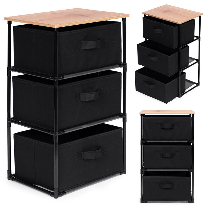 Raft organizator cu 3 cutii, Zola, cadru otel, blat PAL, dimensiuni 40 x 30 x 68 cm, negru/maro