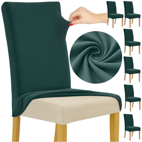 Set 6 huse pentru scaune, Zola, 65 x 40 x 35 cm, benzi elastice,universale, verde inchis
