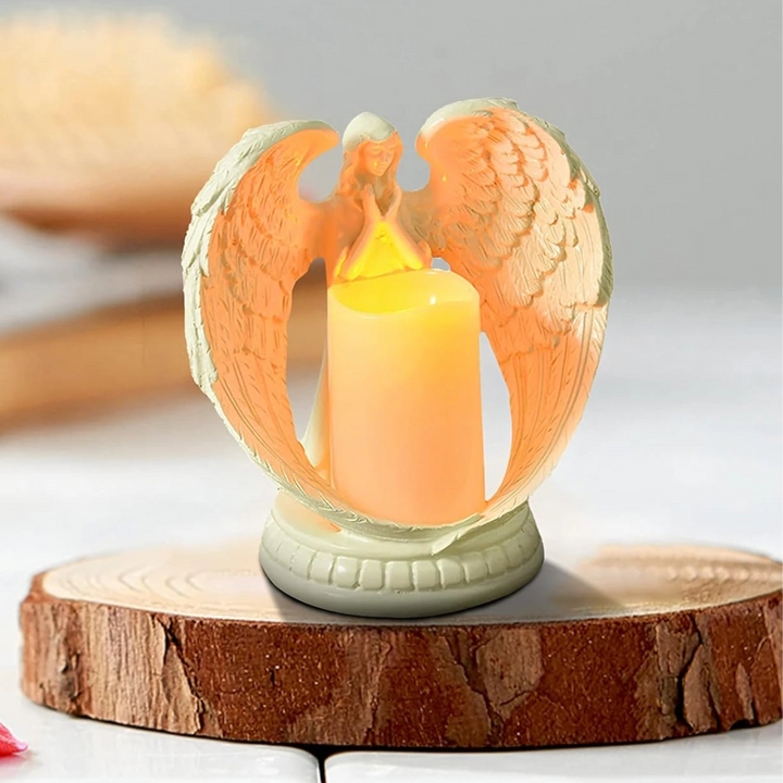 Decoratiune inger cu lumanare, Zola, LED,candela,  baterii, ipsos, 16 × 14 cm, alb
