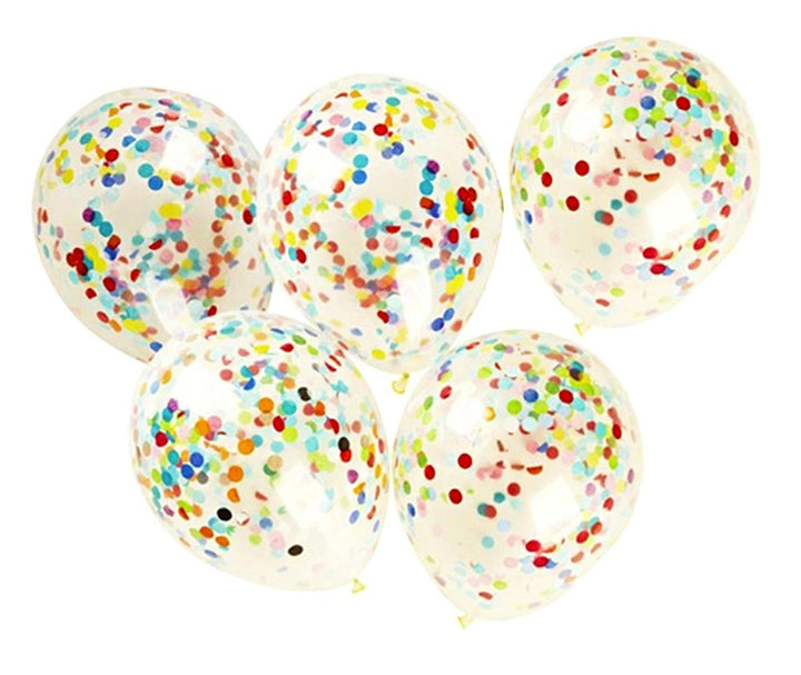 Set 5 baloane din latex, Zola®, umplute cu confetii, 33 cm, transparent