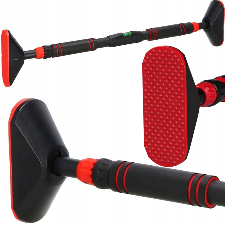 Bara de tractiune pentru tocul usii, Zola, telescopica, 68.5 - 100 cm, maner anti-alunecare, greutate suportata 150 kg, otel, plastic, negru/rosu