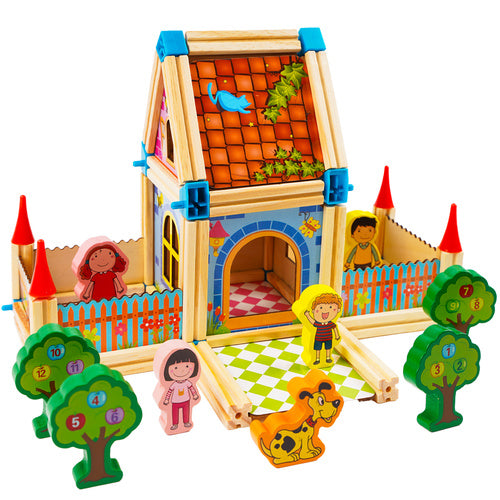 Set creativ de constructie casuta, Zola, 268 piese, lemn si plastic, pentru copii 3+, 38 x 28 x 7.8 cm, multicolor