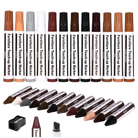 Set 25 piese pentru corectare si reparare zgarieturi mobila/parchet, Zola, 12 markere, 12 creioane, ascutitoare, rezistente la abraziune si spalare, diverse nuante