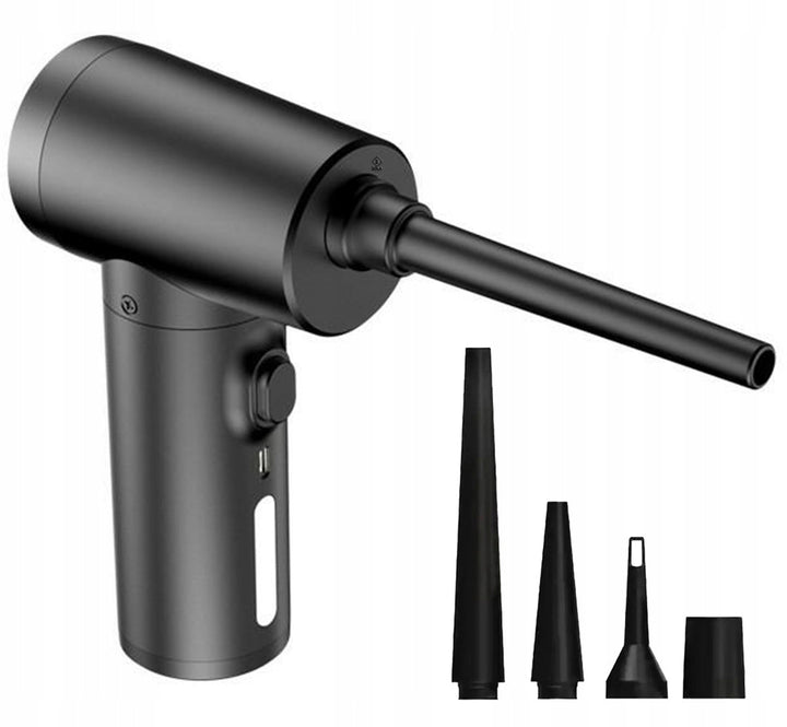 Suflanta de aer sau de umflat portabila, multifunctionala , Zola®, incarcare USB-C, 100W, reglarea fluxului de aer in 3 moduri, viteza rotatie 51000 RPM, 5 varfuri interschimbabile, neagra, 17.2x6.8x1