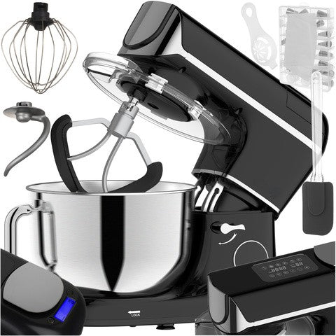 Mixer cu bol inox incalzit 5.5 l si cantar, Zola, 2200 W, 3 accesorii, 11 viteze, temperatura reglabila 25-45 °C, control tactil, timer, protectie bol, retete, negru/argintiu