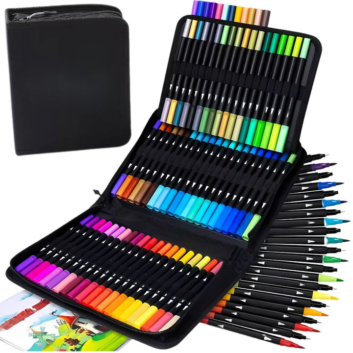 Set 100 de markere, Zola, 2 capete, subtire si gros, detalii si colorat, husa de depozitare cu fermoar