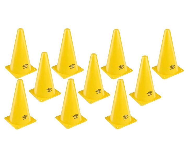 Set 10 jaloane tip con, UMBRO, pentru antrenament, din plastic, inaltime 23.5 cm, galbene