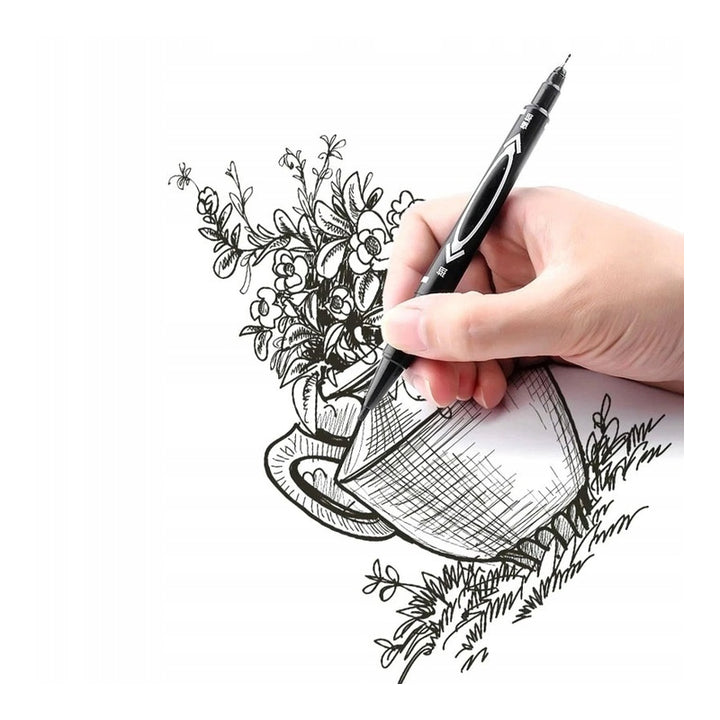 Marker permanent dublu, Zola, varf subtire 0,5 mm si gros 1 mm, impermeabil, utilizare universala, lungime 14 cm, negru