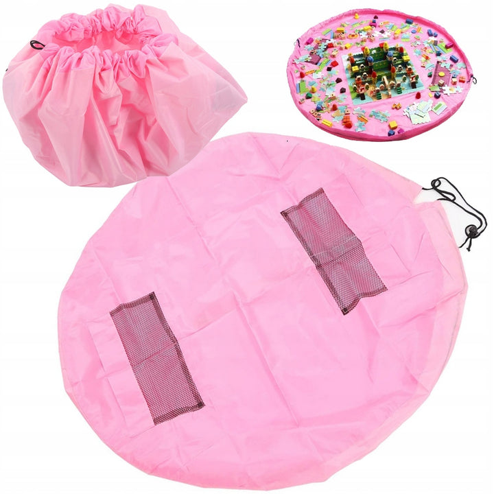 Sac depozitare jucarii si covor de joaca, Zola, multifunctional 2 in 1, diametru 130 cm, roz