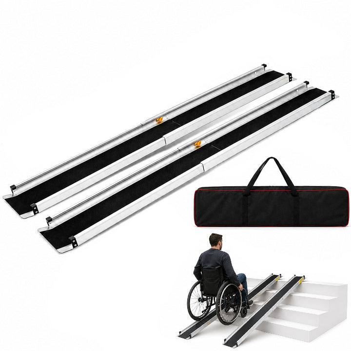 Rampa pliabila pentru scaun cu rotile, Zola, portabila, 1.82 m, suporta 272 kg, din aliaj de aluminiu, rezistenta la intemperii, geanta transport