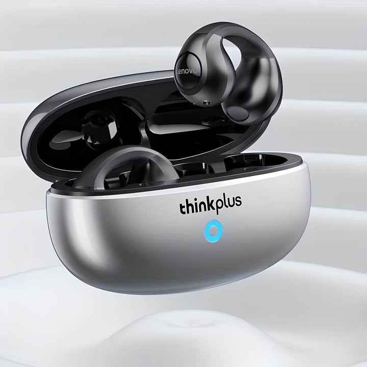Casti wireless Lenovo ThinkPlus XT83, Bluetooth 5.3, IPX6, carcasa power bank, deep bass, control tactil, LED, microfon, raza de actiune 10 m, functie reducerea zgomotului, USB-C, gri