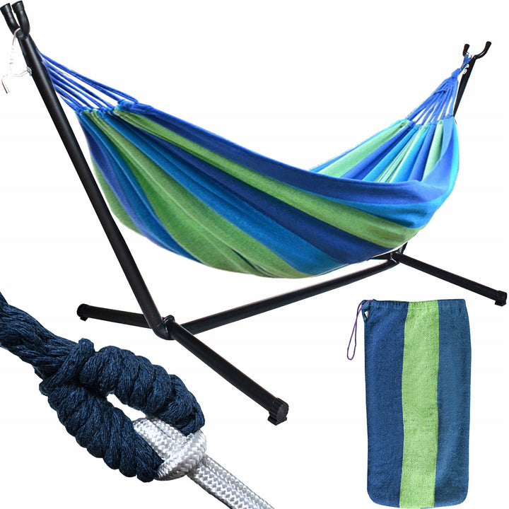 Hamac din tesatura cu suport metalic, Zola®, 200x150cm , greutate maxima suportata 200 kg
