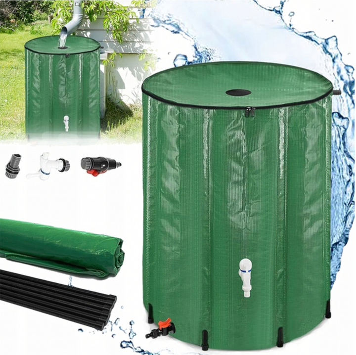 Rezervor apa pluviala din PVC, Zola, 100L ,robinet incorporat, supapade preaplin, filtru de plasa, pliabil, verde