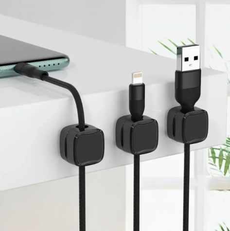 Set 50 organizatoare magnetice cabluri, Zola, autoadezive, ideale pentru cabluri de pana la 7.5 mm diametru, negre