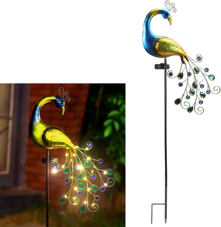 Lampa solara de gradina LED, UBX, model paun, 40 de LED-uri, senzor de crepuscul, 1.2V, IP44 ,rotire panou solar 180 °, 110 x 30 x 6 cm