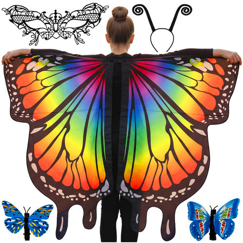 Costum de fluture 3 piese, Zola, aripi 134 x 110 cm, coronita, masca, 2 agrafe, multicolor