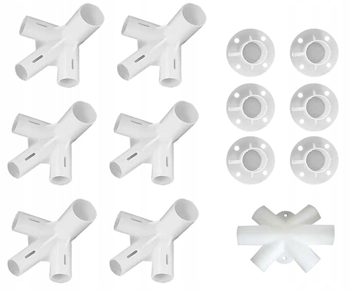 Set 13 conectori pentru montare pavilion/cort de gradina hexagonal, Zola, diametru gauri stalpi 24 mm, diametru gauri tevi acoperis 18 mm, PVC, alb