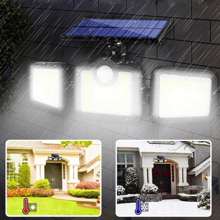 Lampa solara tripla,  Zola®, impermeabila, senzor de miscare, 171 leduri