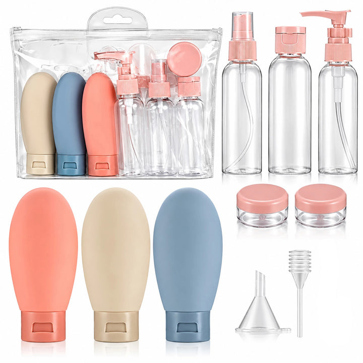 Set 8 recipiente calatorie, Zola, recipient pompita, pulverizator, capac, 3 tuburi silicon, 2 cutiute, autocolante, geanta transport