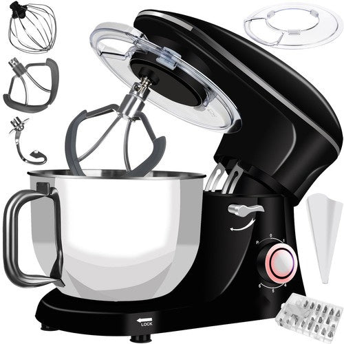 Mixer cu bol de 6.2l din inox, Zola, putere 2200 W, 3 accesorii, 6 viteze, protectie bol, negru