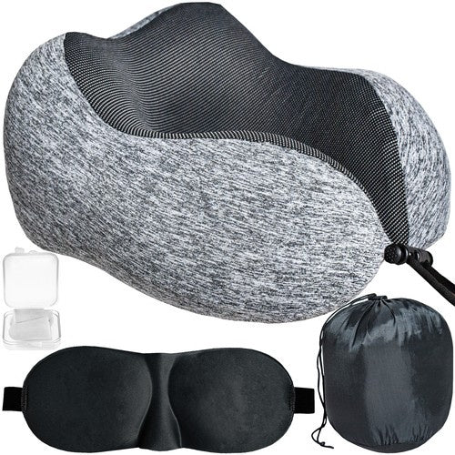 Set calatori perna, dopuri de urechi si masca de dormit, Zola®,  spuma de memorie, sac depozitare, 29x25x25 cm