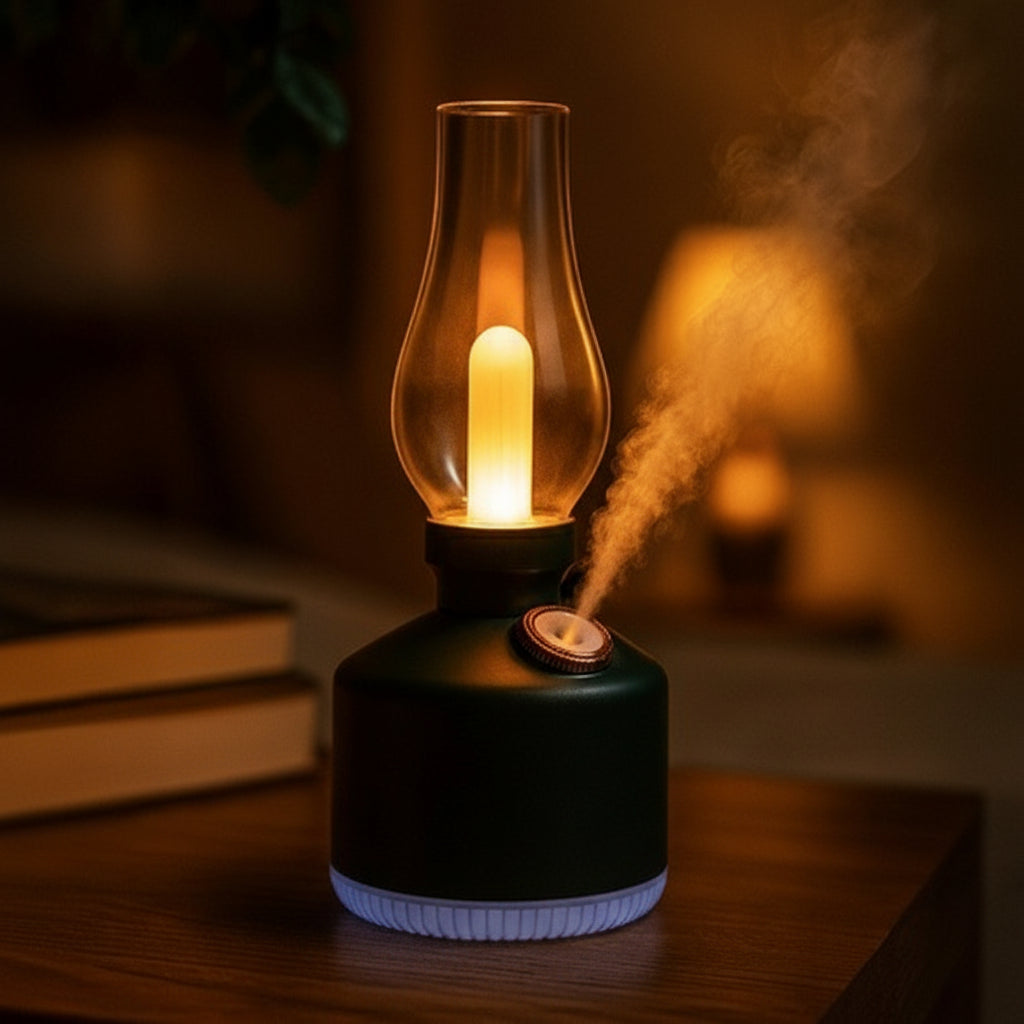 Lampa LED RGB 2 in 1 cu difuzor aromaterapie, Zola, model retro, rezervor 280 ml, 3 moduri functionare, 22 x 9.5 cm, neagra