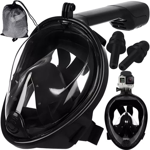 Masca scuba diving/ snorkeling full face, Zola®, L-XL,  1 tub, Ani-Fog,suport pentru camera, supapa anti-aburire si golire, sistem dry top, prindere elastica reglabila, dopuri pentru urechi si accesorii, sacult depozitare