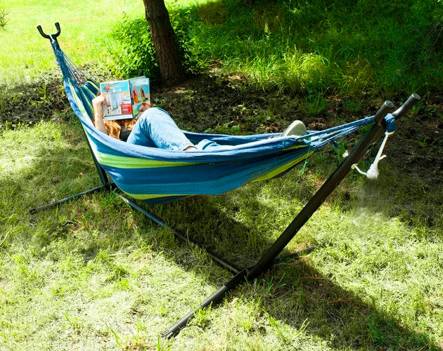 Hamac din tesatura cu suport metalic, Zola®, 200x150cm , greutate maxima suportata 200 kg