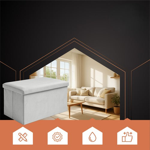 Taburet pliabil cu spatiu de depozitare, Zola, capacitate 54 l, 60 x 30 x 30 cm, greutate maxima suportata 80 kg, impermeabil, MDF, catifea, gri deschis