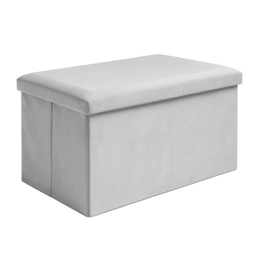 Taburet pliabil cu spatiu de depozitare, Zola, capacitate 54 l, 60 x 30 x 30 cm, greutate maxima suportata 80 kg, impermeabil, MDF, catifea, gri deschis